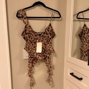 Zara Brown Leopard Camisole with Ruffles